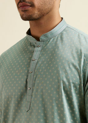 alt message - Manyavar Men Aqua Green Buta Print Short Kurta image number 1